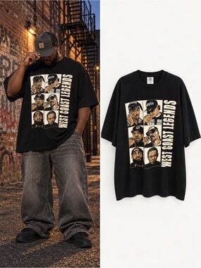 WEST COAST LEGENDS RAP TEE BLACK OVERSIZED 4XL 90s VINTAGE STYLE L STREETWEAR